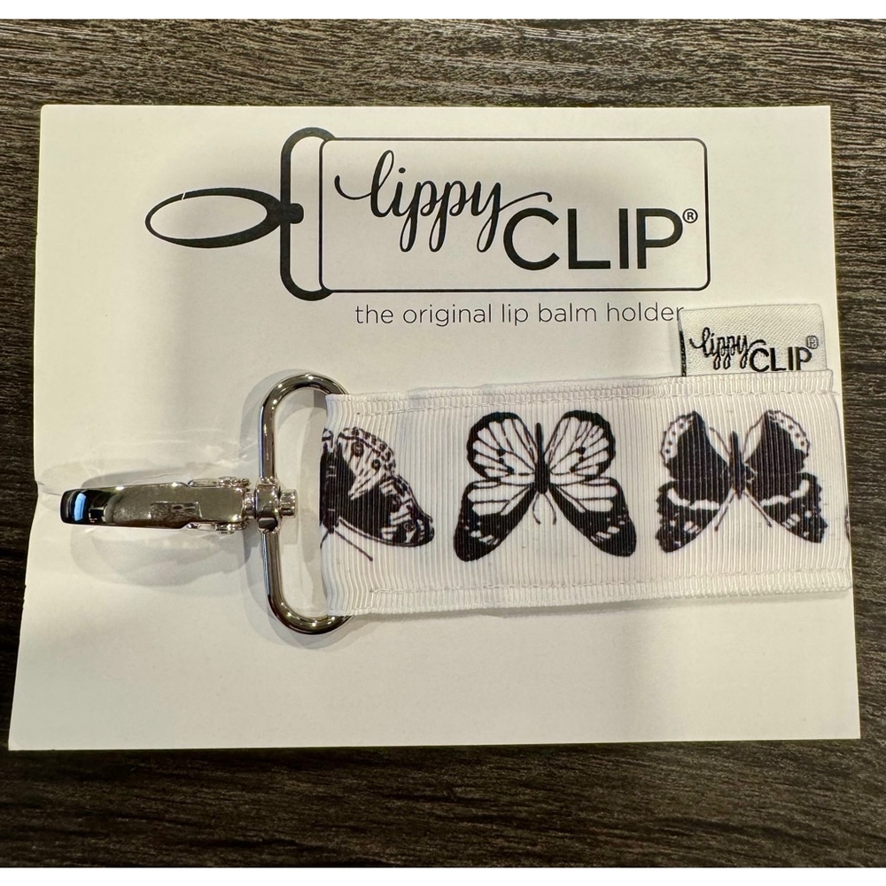 LippyClip Lip Balm Holder, White, Butterflies